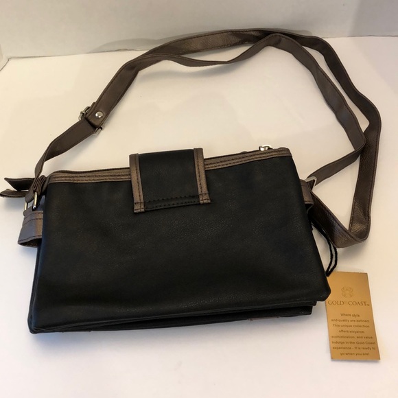Gold Coast Bags Gold Coast Black Taupe Shoulder Bag 3 Pockets